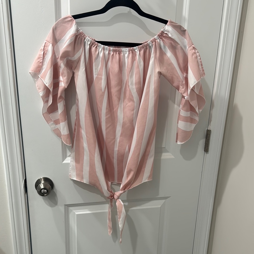 Pink Puff Sleeve Tie Front Blouse